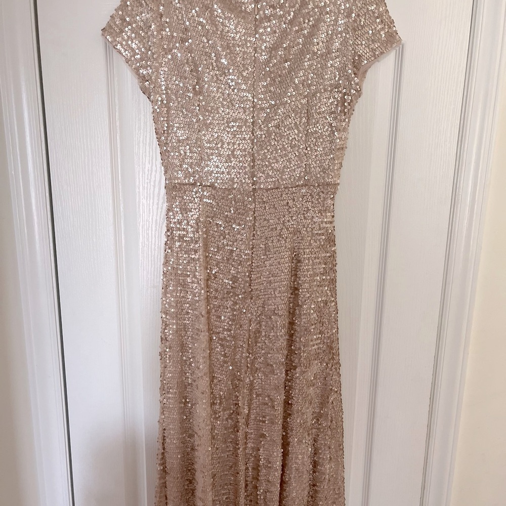 Adrianna Papell Maxi Long Sequin Gown Formal Cap Sleeves Rose Blush Champagne 4 - Picture 9 of 12